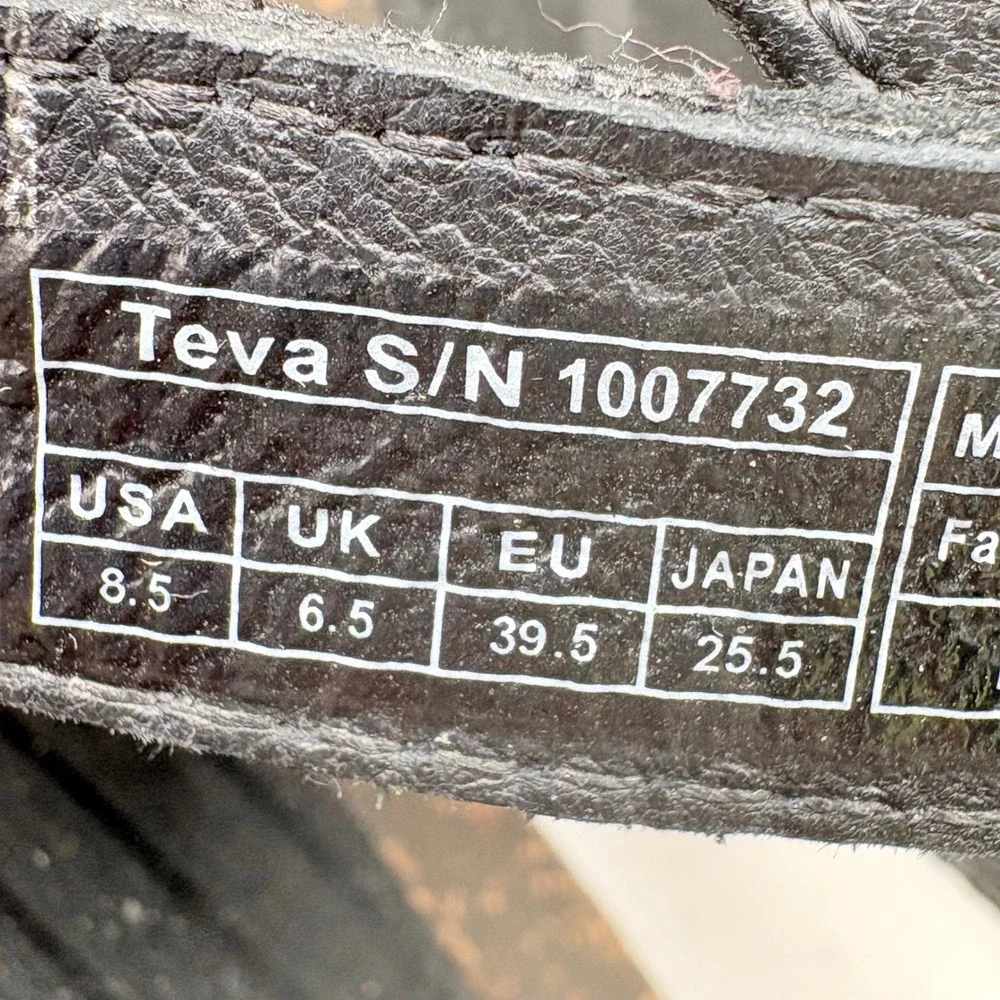 Teva Wedge Sandals Women 8.5 Black Excellent Leather Cork Ankle Strap Comfort